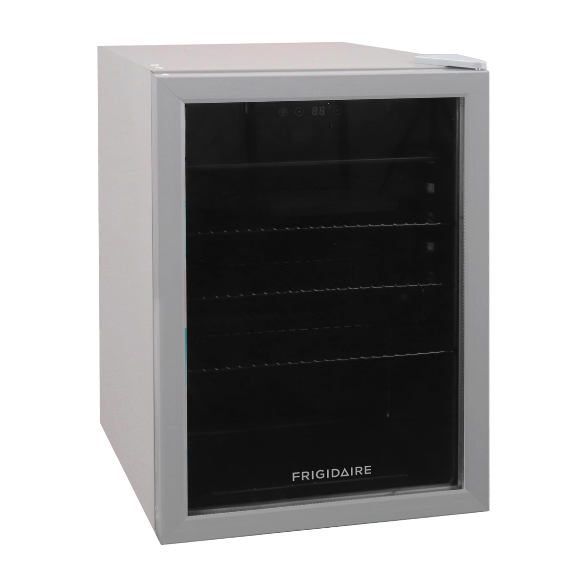 Frigidaire Beverage Fridge Refrigerator with Glass Door, Compact Mini Fridge with Digital Temperature Control Fits 87 Cans or 24 Bottles - 19.29" D x 25" W x 17.51" H, Silver