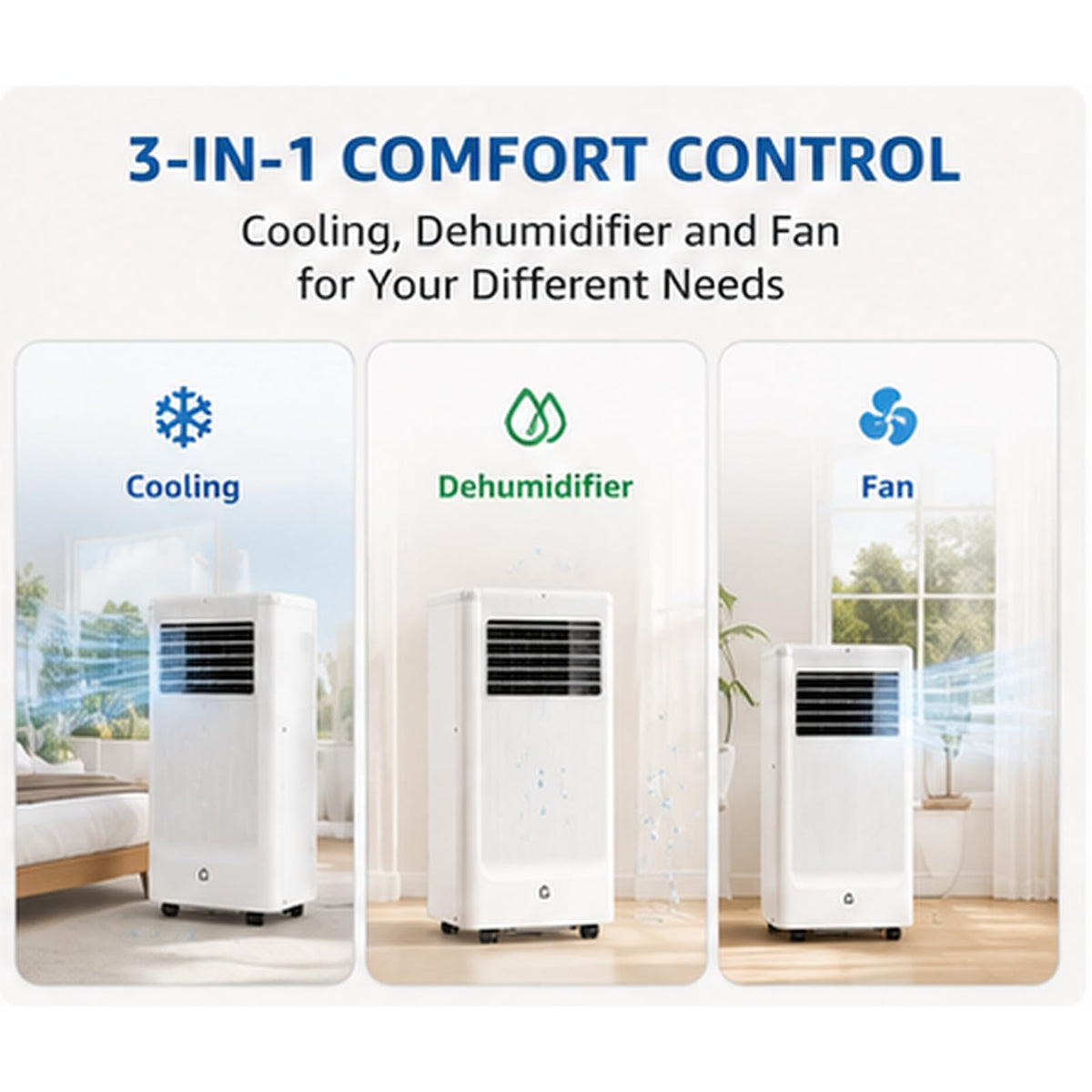 GarveeLife 8,000 BTU Portable Air Conditioner for Bedroom Office Dorm, Cools up to 350 Sq. Ft, 3-in-1 Compact AC Unit with Cooling Dehumidifier Fan Modes, Remote Control, Window Kit, Gray