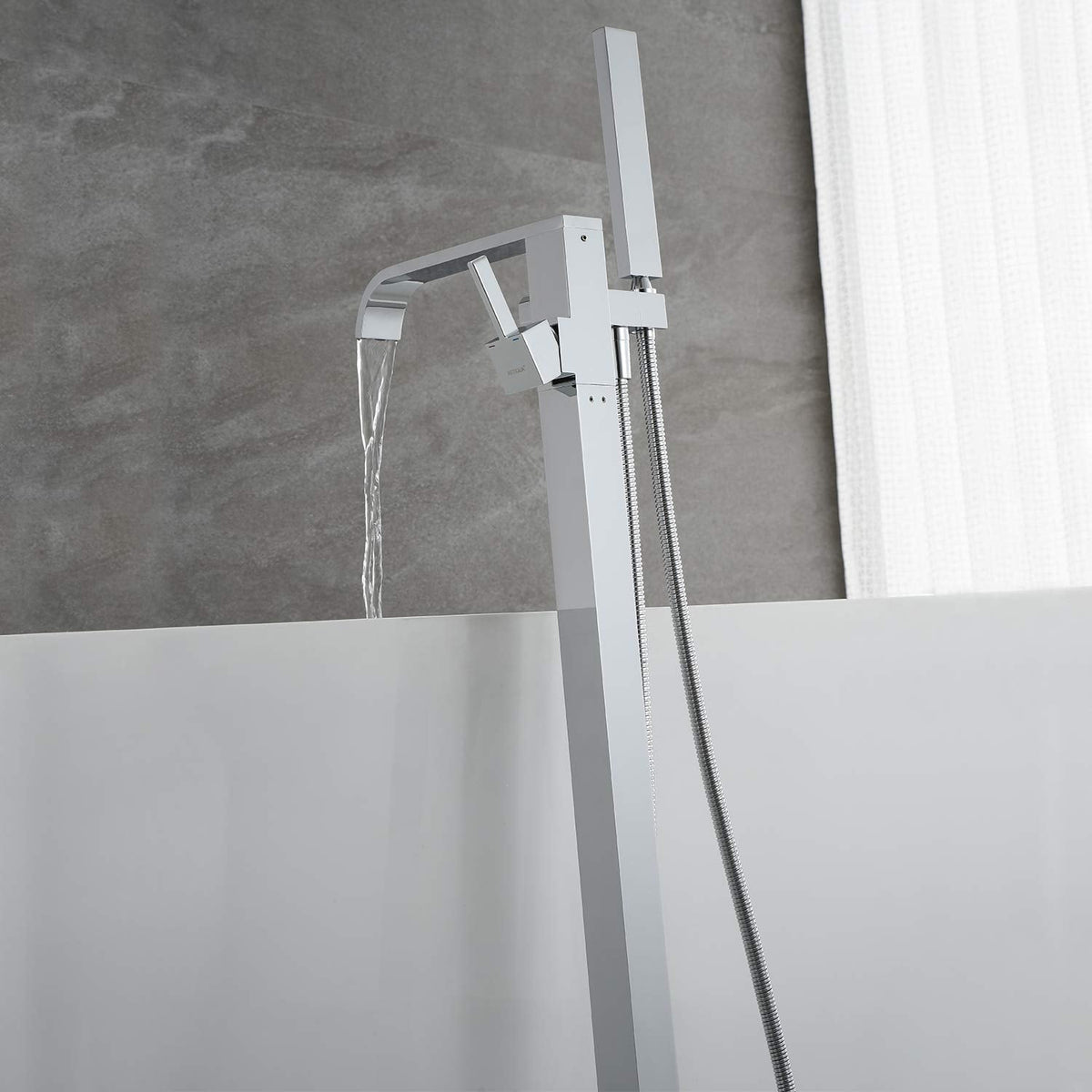 Artiqua Freestanding Bathtub Faucet Tub Filler Faucets Chrome Floor Mount Brass Single Handle with Hand Shower