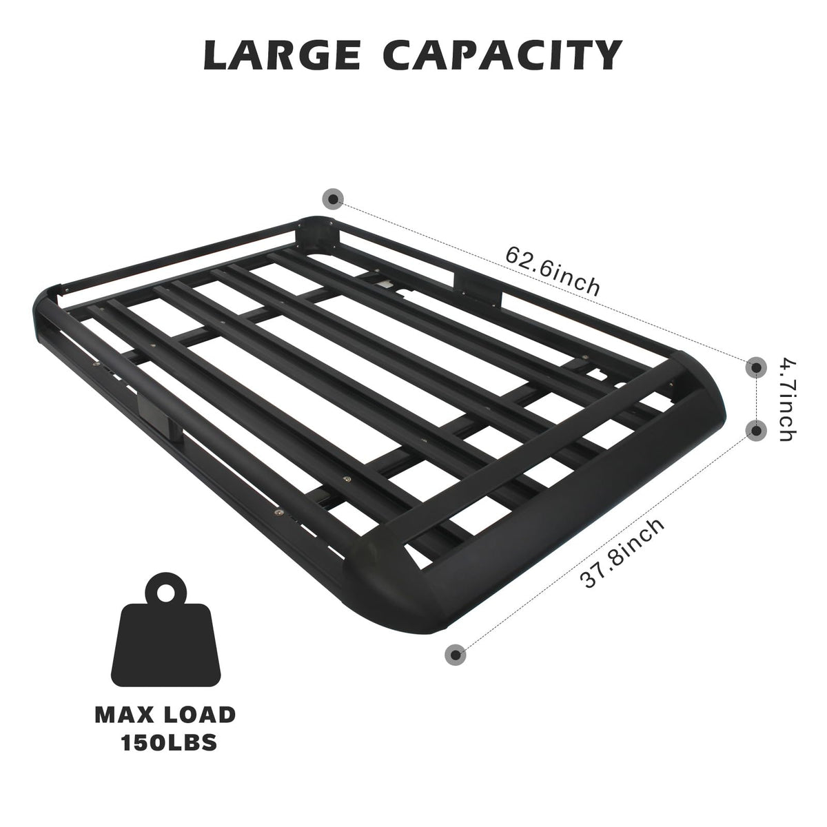 Updated Roof Rack Cargo Basket Carrier, 63'' x 38'' Aluminum Alloy Luggage Holder for SUV, Truck, Car - Universal Design with 150lbs Weight Capacity,Steel Construction for Durability Strength