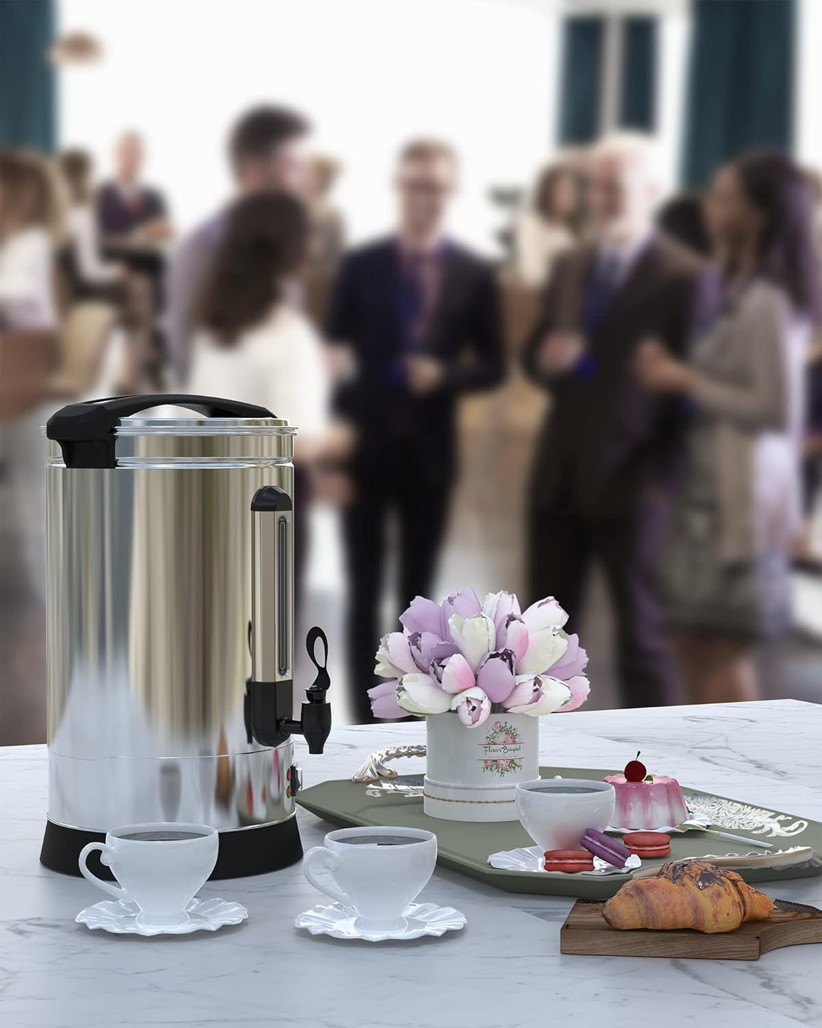 Garvee Coffee Urn 120 Cups/18L, Stainless Steel Commercial Coffee Maker 4.8 gal Electric Large Hot Beverage Hot Water Dispenser Coffee Dispenser Hot Water Urn For Business, Party,Catering,Silver