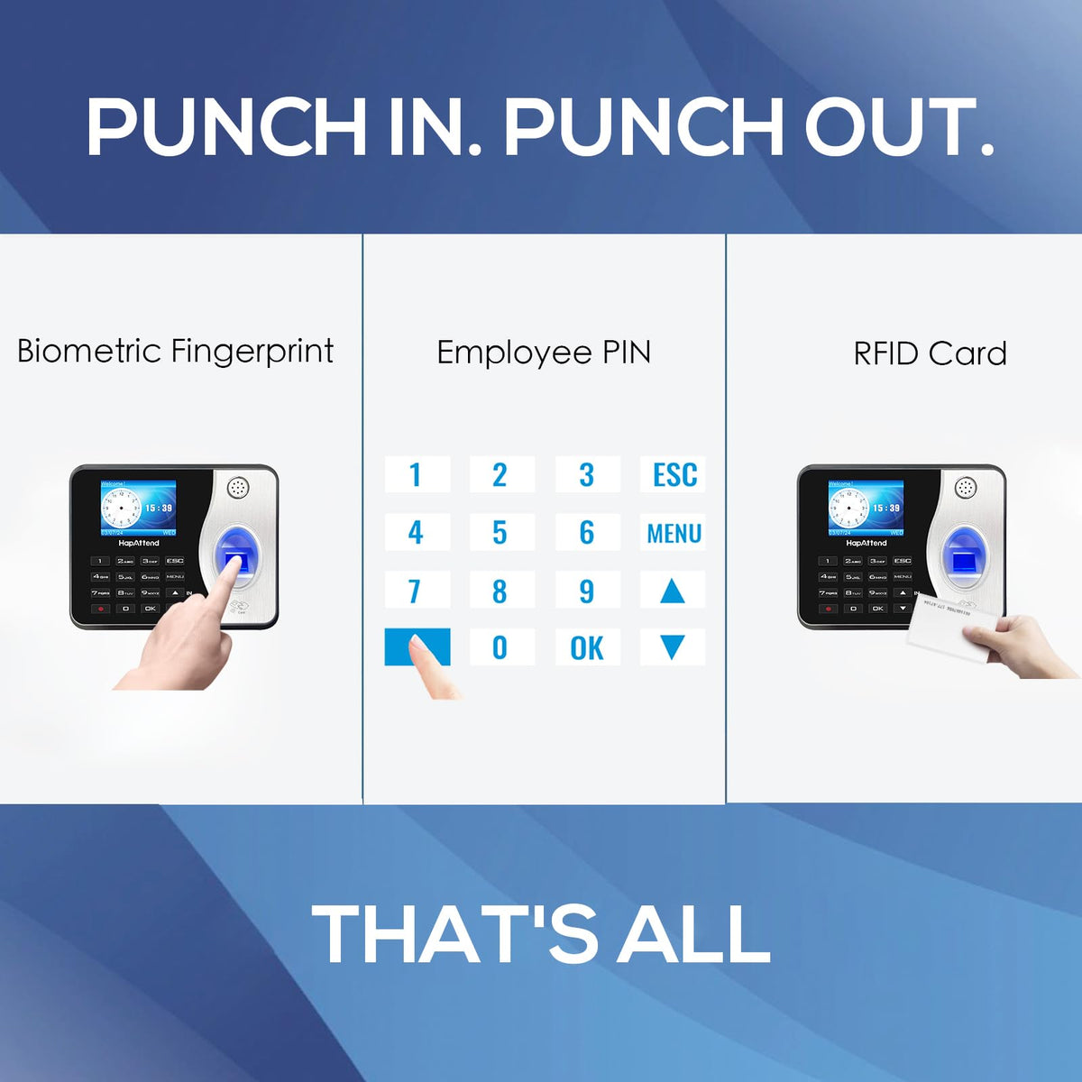 Time Clocks for Employees Small Business Automatic Calculate Hours, H1＆ H3 No Monthly Fees Fingerprint Time Clock, Standalone Biometric Clock in Machine for Employees with 5 RFID Cards