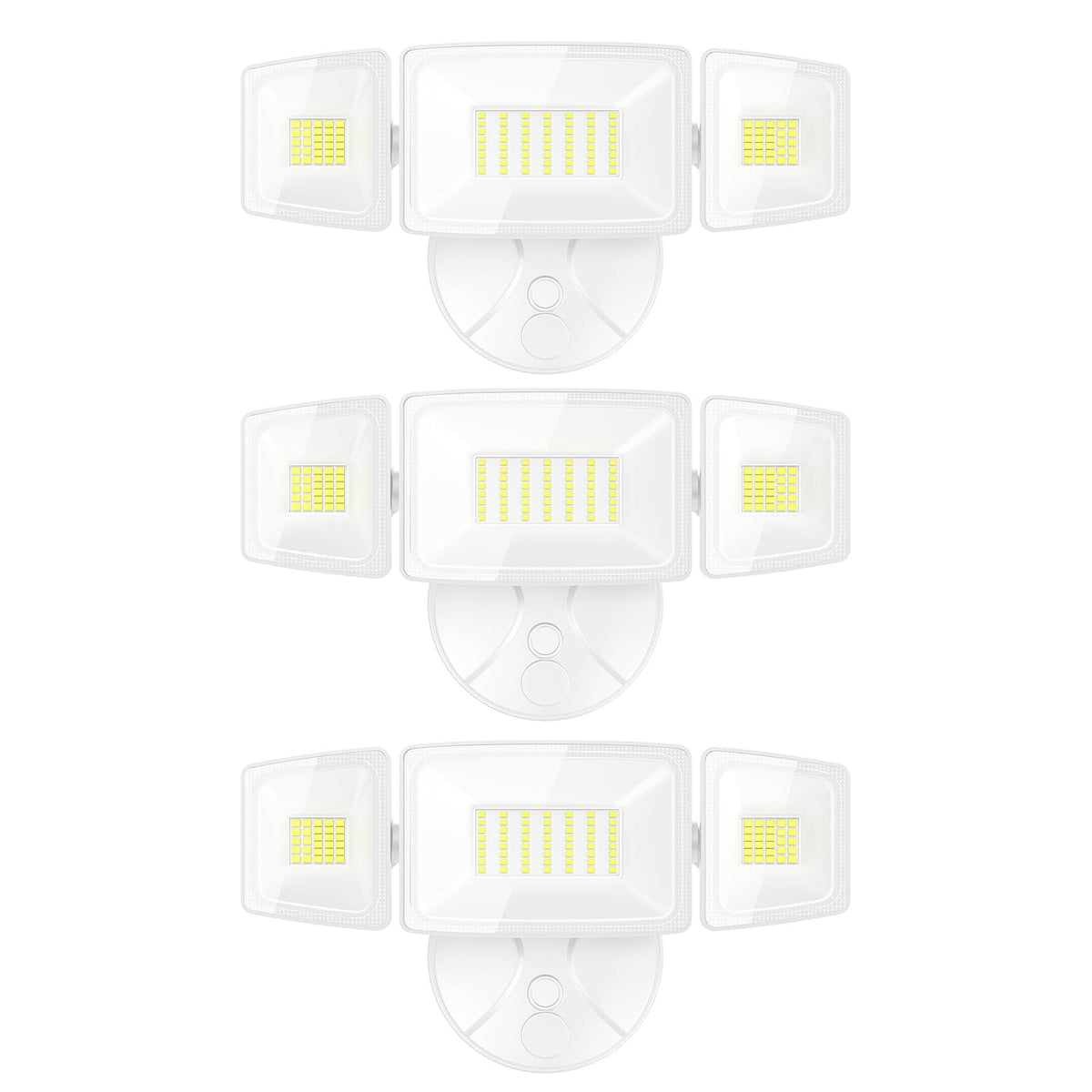 Onforu 3 Packs 75W LED Security Light, 7000LM Outdoor Flood Lights Fixture with 3 Adjustable Heads, IP65 Waterproof, 6500K White Brightness Exterior Wall Mount Security Light for Eave, Yard(White)