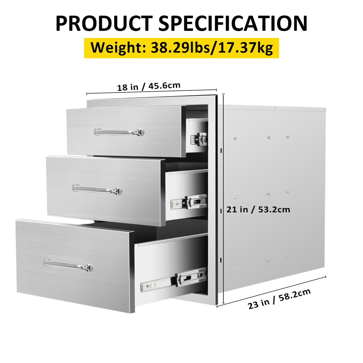 SGOLAN Outdoor Kitchen Drawers 18" W x 21" H x 23" D Flush Mount Triple BBQ Drawers with Chrome Handle Stainless Steel Drawer for Outdoor Kitchen Island, Patio Grill Station