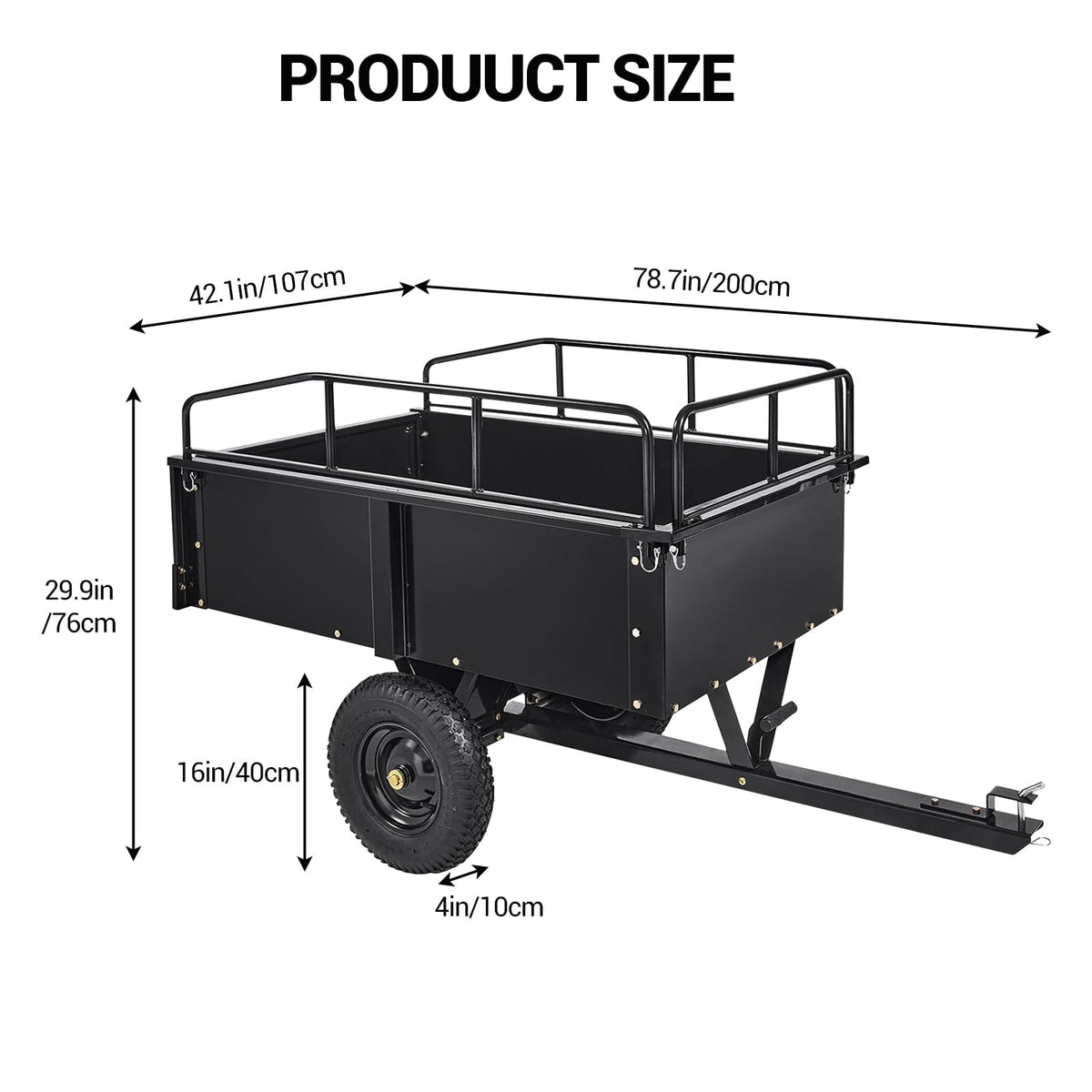 750 LBS Utility Trailer, 15 Cu.Ft Heavy Duty Steel Dump Cart Garden Trailer, with Removable Sides, Hand Pull & Foot Pedal Wagon for ATV, UTV, Lawn Mower, Tractor, Multipurpose Yard Trailer, Black