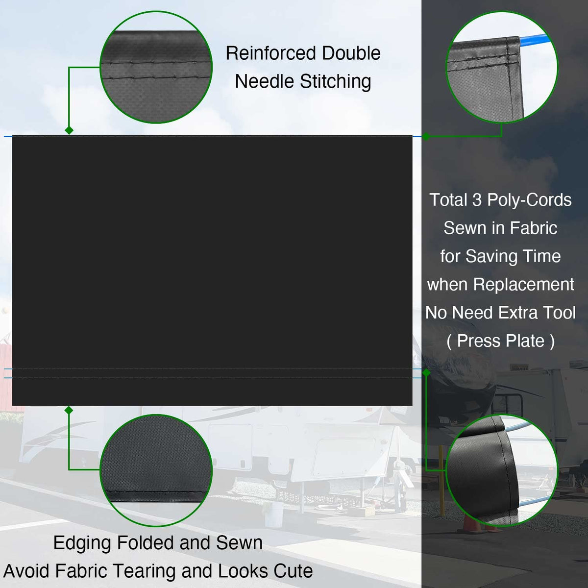 Leaveshade RV Awning Fabric Replacement Camper Trailer Awning Fabric Super Heavy Vinyl Coated Polyester 16'3''(Fit for 17' Awning)-Solid Black