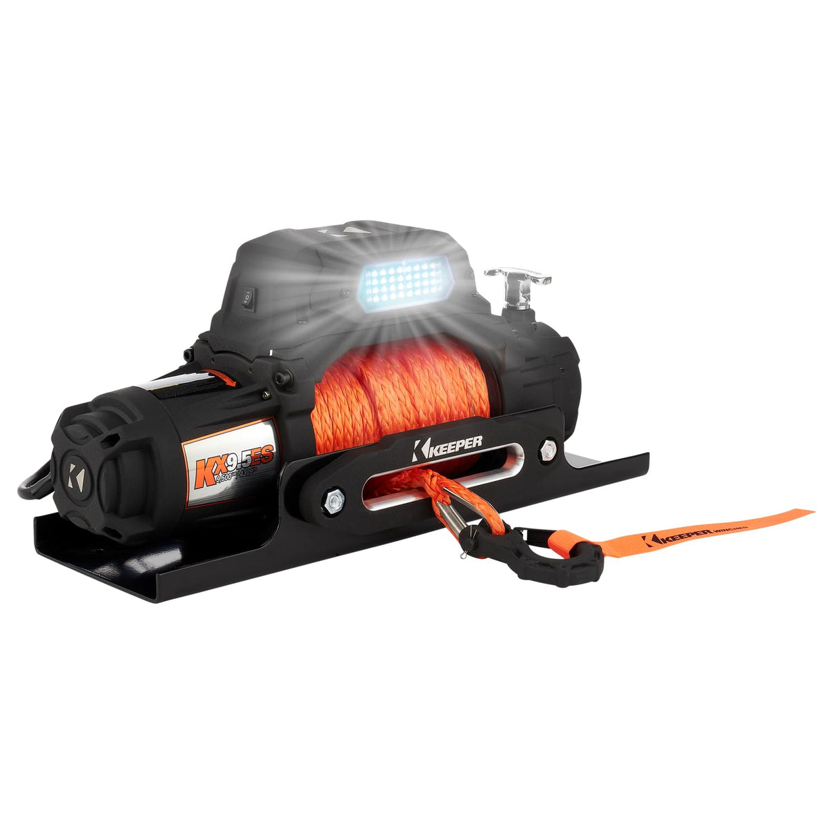 KEEPER Extreme Series KX9500E 12V Electric Winch with 85FT Synthetic Rope – Powerful 9500 LB Pulling Capacity, Heavy-Duty Off-Road Towing Winch with Waterproof Design for Trucks, ATVs & More