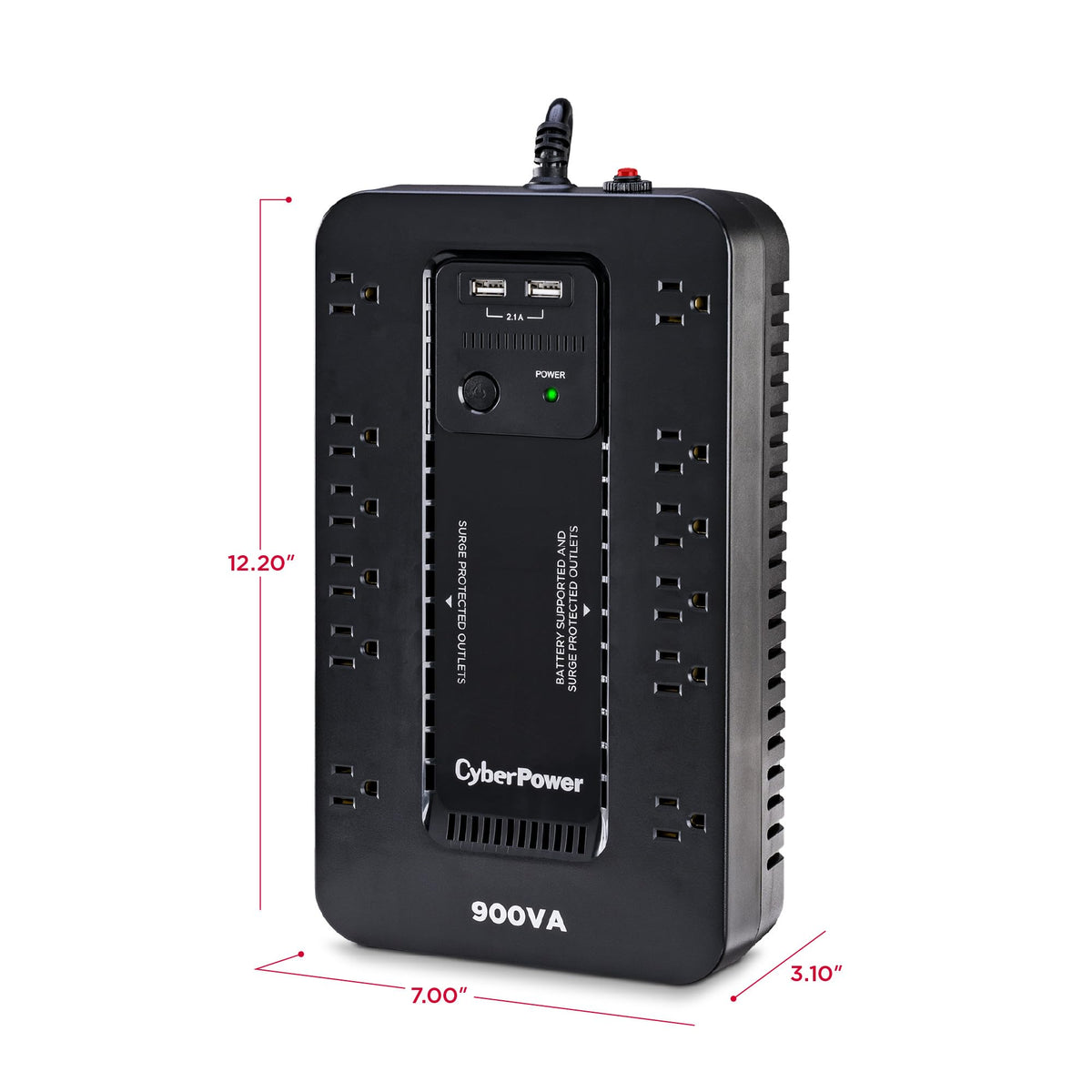 CyberPower ST900U Standby UPS Battery Backup and Surge Protector, 900VA/500W, 12 Outlets, 2 USB Charging Ports, Compact, UL Certified
