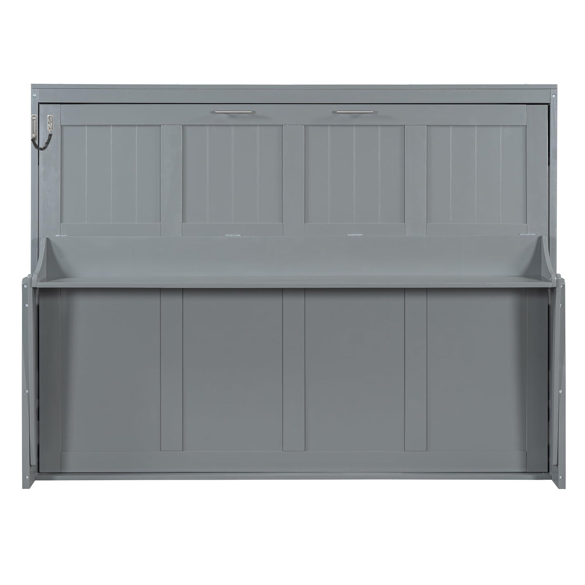 Merax Murphy Bed Queen Size with Desk, Wood Folding Wall Bedframe with Smooth Hydraulic Lift, for Small Bedroom, Guest Room, Home Office, Grey
