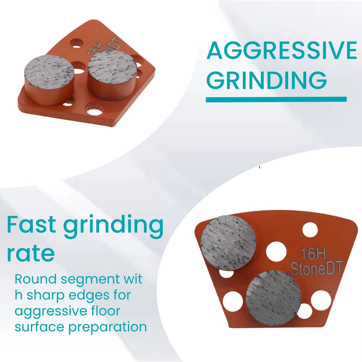 Diamond Grinding Shoes, Trapezoid Concrete Grinding Disc Fit with ASL Iron Horse Floor Grinders, Double Round Segs, 16 Grit Hard Bond, Pack of 9