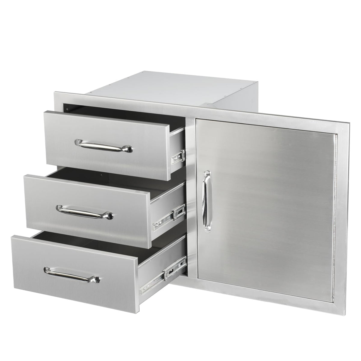 Outdoor Kitchen Door Drawer Combo Cabinet,38.1W x 22.6H x 20.8D Stainless Steel with Handles,Triple Drawers & BBQ Access Combo for Outdoor Kitchen Island (Drawer with Handle and Right Door Combo)