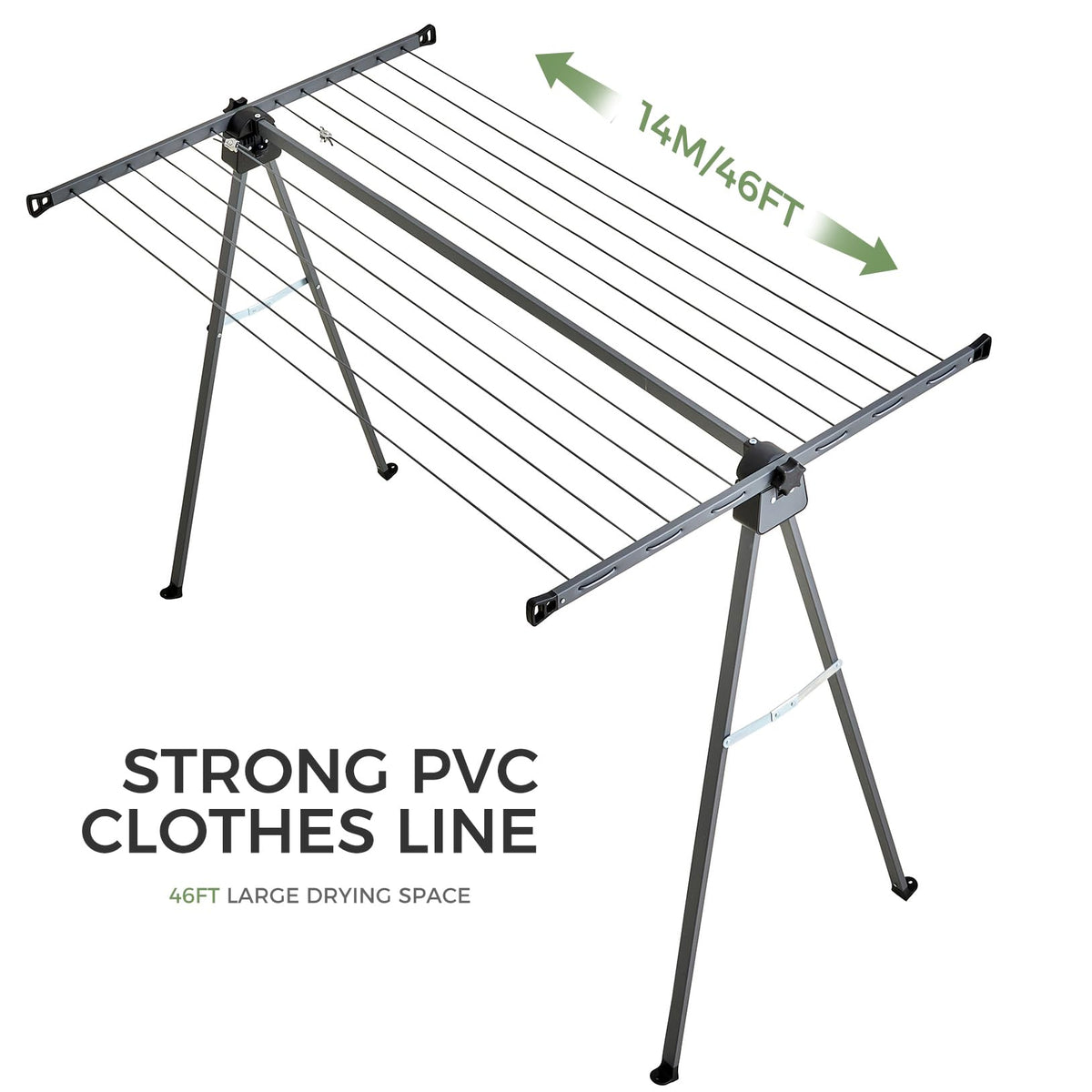 JS Heavy Duty A-Frame Clothes Drying Rack 46FT, Stainless Steel Collapsible Laundry Rack with 16M Clothesline, Foldable Space-Saving Garment Rack for Indoor Outdoor