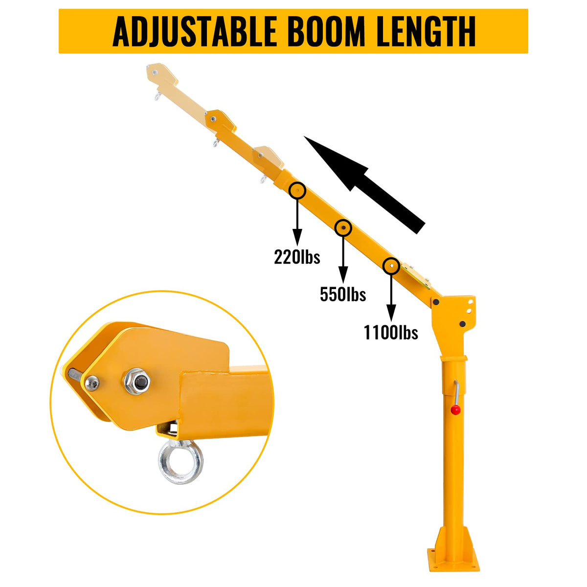 Migoda Davit Crane, 1100 lbs Truck Crane, 360° Swivel Manual Crane for Truck, Crane Hitch for Lifting Goods in Construction, Forestry, Factory, and Transport