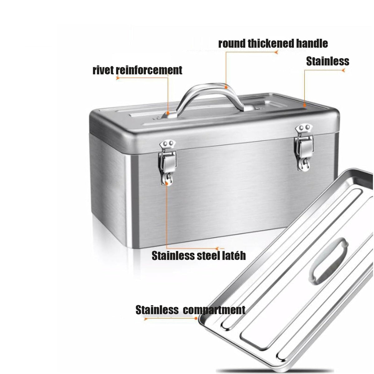GRPDMDM 18" Metal ToolBox,Stainless Steel Tool Box,Heavy Duty Portable Tool Box,2 Layer with Carrying Handle metal locking latches make and Removable Tray,for Garage Workshop (Silver)
