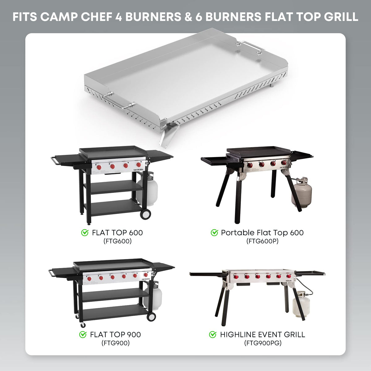 Stanbroil Stainless Steel Flat Top Griddle for Camp Chef 4 Burner Grills, FTG600, FTG900PG, Replacement for FTG600P, Cooking Dimensions: 28" x 17"