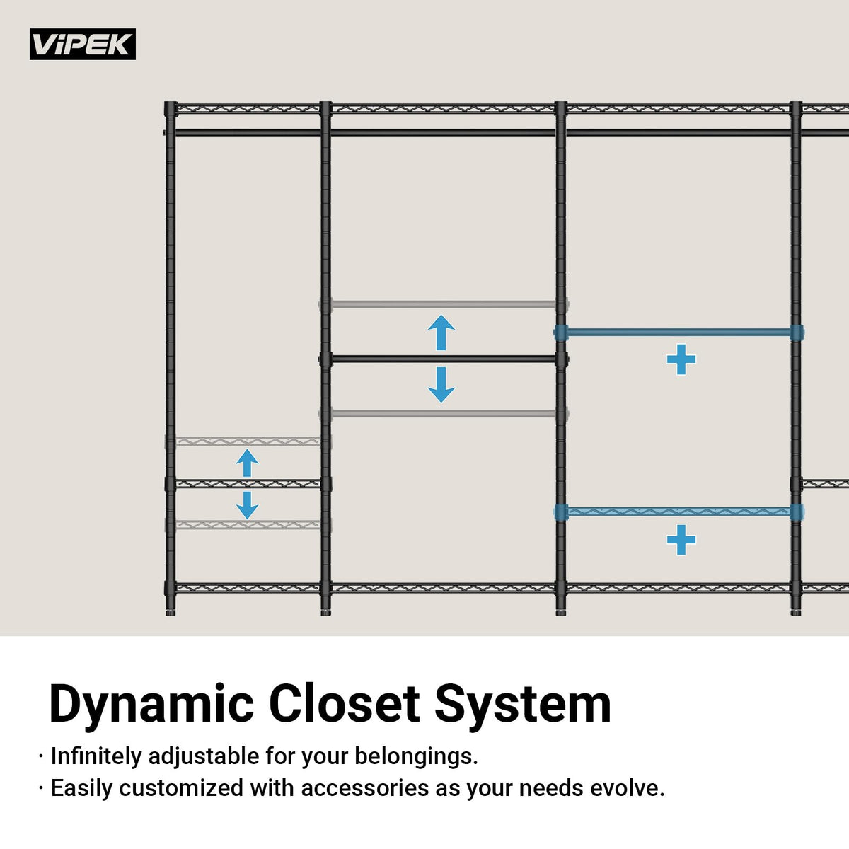 VIPEK V5 Portable Closet Wardrobe Heavy Duty Clothes Rack, Freestanding Clothing Racks with 4 Hang Rods & 8 Shelves, Adjustable Custom Closet Racks, 68.9" L x 15.7" W x 76.4" H, Max Load 890LBS, White
