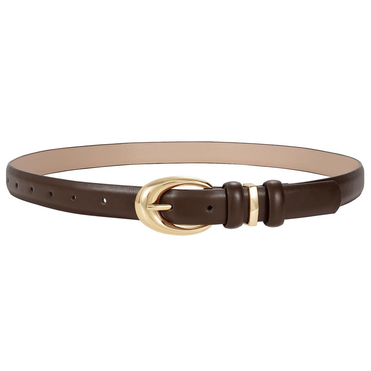 TRIWORKS Women Leather Belt for Jeans Pants Fashion Ladies Skinny Faux Leather Dress belt with Gold Buckle