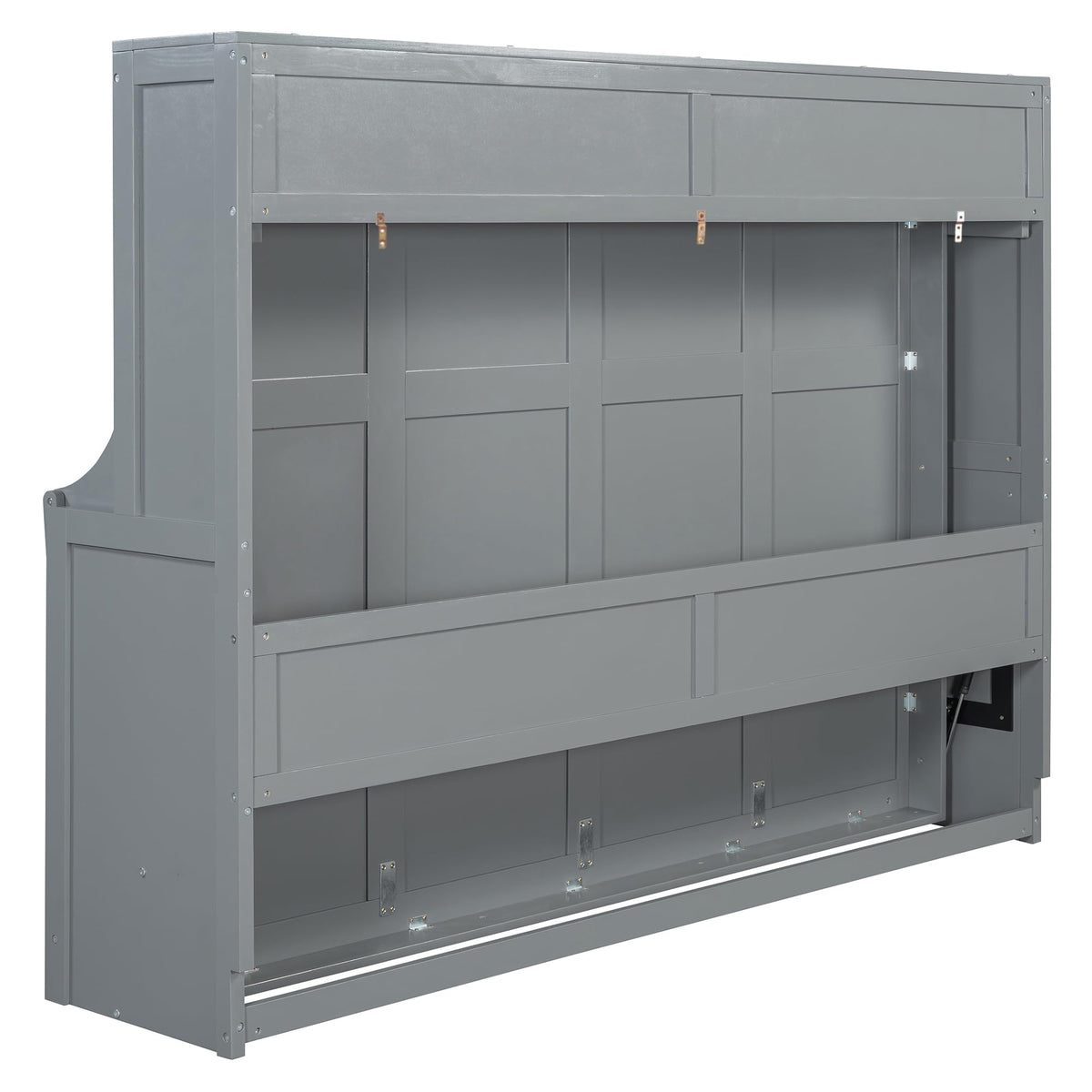 Ball & Cast Murphy Bed Queen Size Hideaway Beds with Hydraulic Lift & Desk Design,Industrial Multifunction Wood Wall Cabinets Bedframe W/Hardware Chain,Space-Saving for Apartment,Gray
