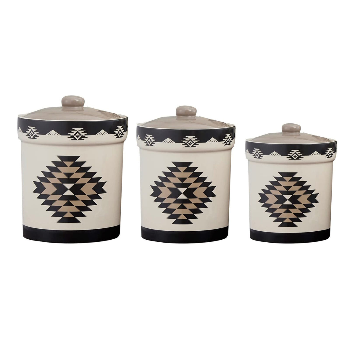 Paseo Road Chalet Aztec 3 Piece Ceramic Dinnerware Canister Set, Southwestern Rustic Cabin Lodge Style