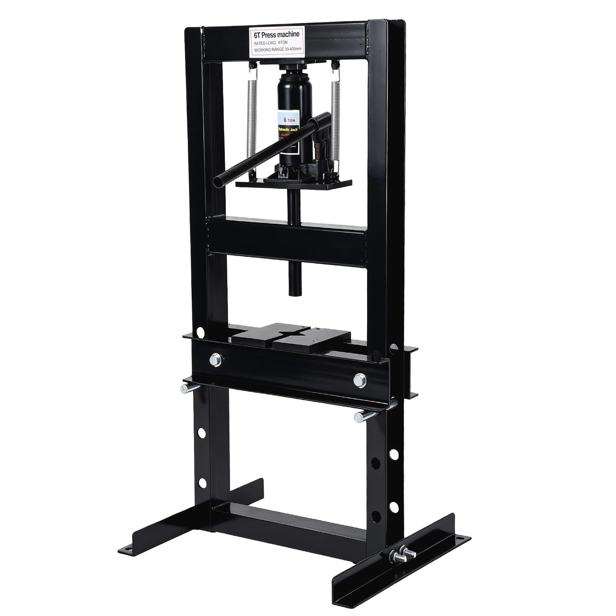 Heavy Duty Hydraulic H-Frame Shop Press – 6 Ton Manual Press, Adjustable Worktable, Stamping Plates, Industrial Steel Construction – for Auto Repair, Garage, Metalworking – Black, 6T