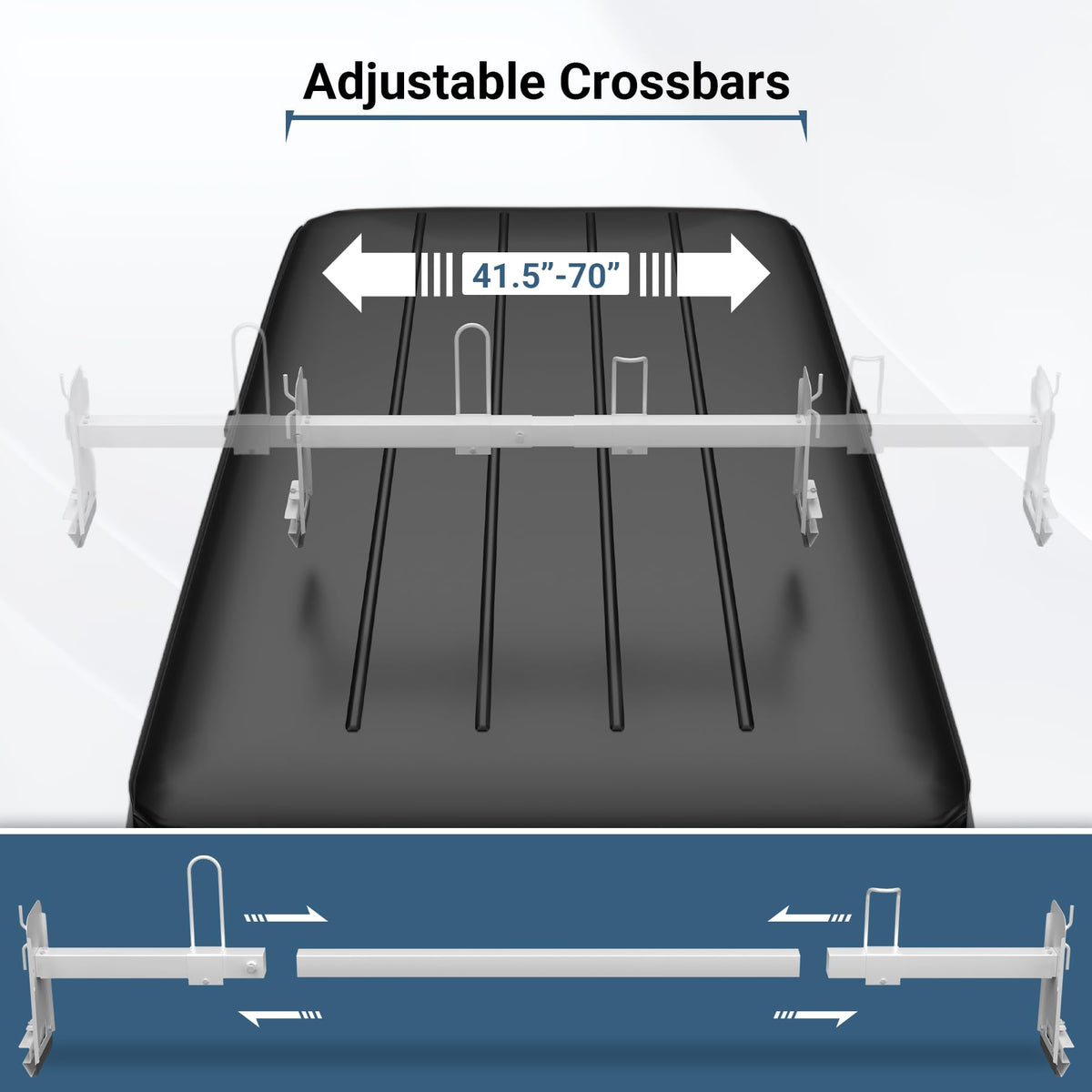 Neorexon Universal Van Roof Rack 3 Bar Set, Adjustable Length 41.5''- 70'', Van Roof Ladder Rack Fit for Chevy Express 1500 2500 3500 Ford Econoline GMC Savana Cargo Vans with Rain Gutter, White