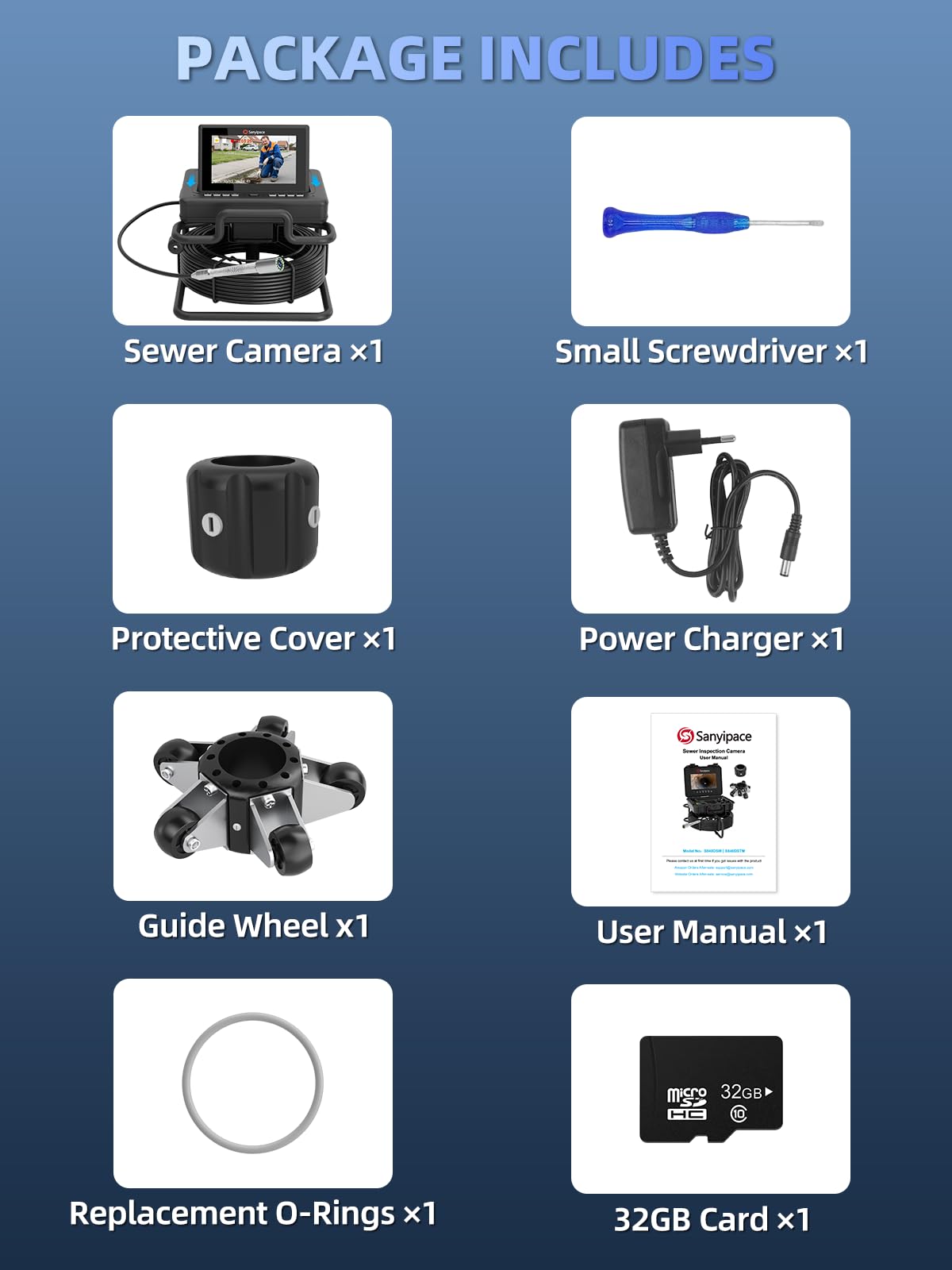 Sanyipace Sewer Camera 165FT/50M,7" IPS Pop-Up Screen Plumbing Camera, Built-in 32GB DVR with Mic&Speaker,20X Digital Zoom,Distance Counter,IP68 Waterproof Drain Camera for Plumbers Homeowners