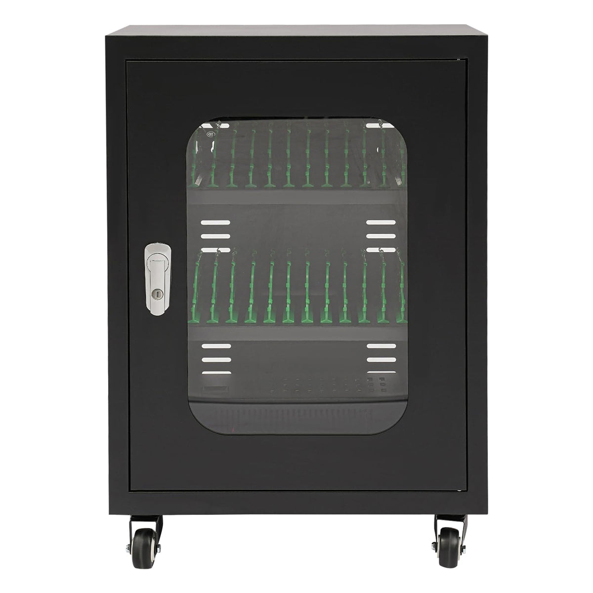 Charging Cart, 30 Device Mobile Charging Station with 4 Universal Wheels, Up to 8" Screen Size, Office and Classroom Rolling Storage Carts with Key for Phone, Black