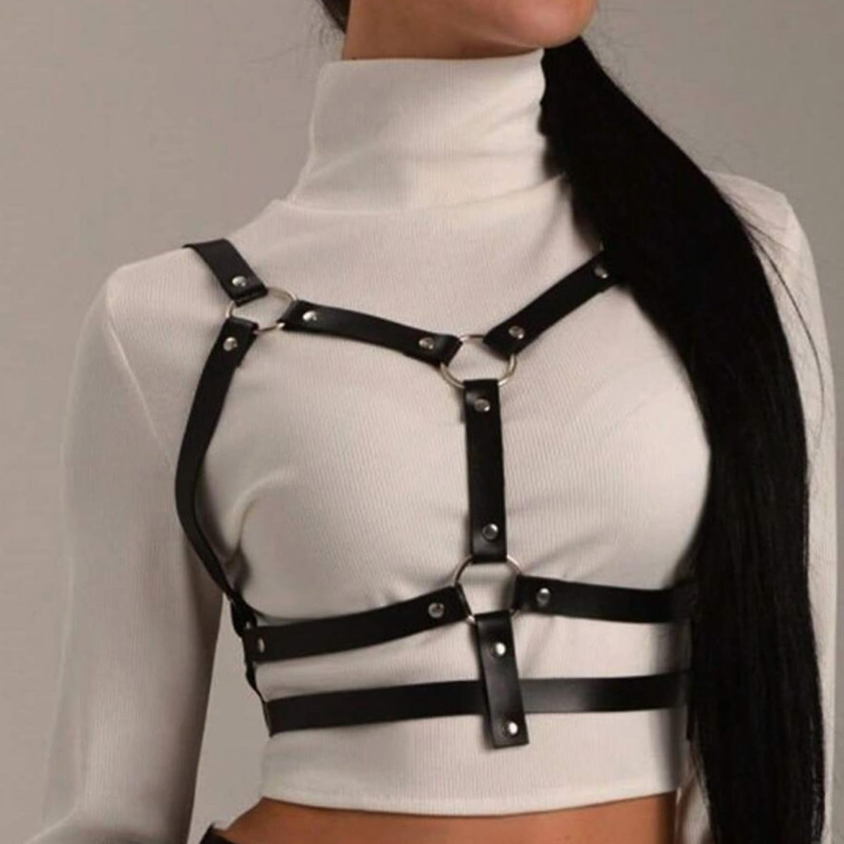 NOFIBAF Punk Belt Goth Leather Body Chain Black Waist Chain Belts Sexy Adjustable Body Accessories for Women Girls