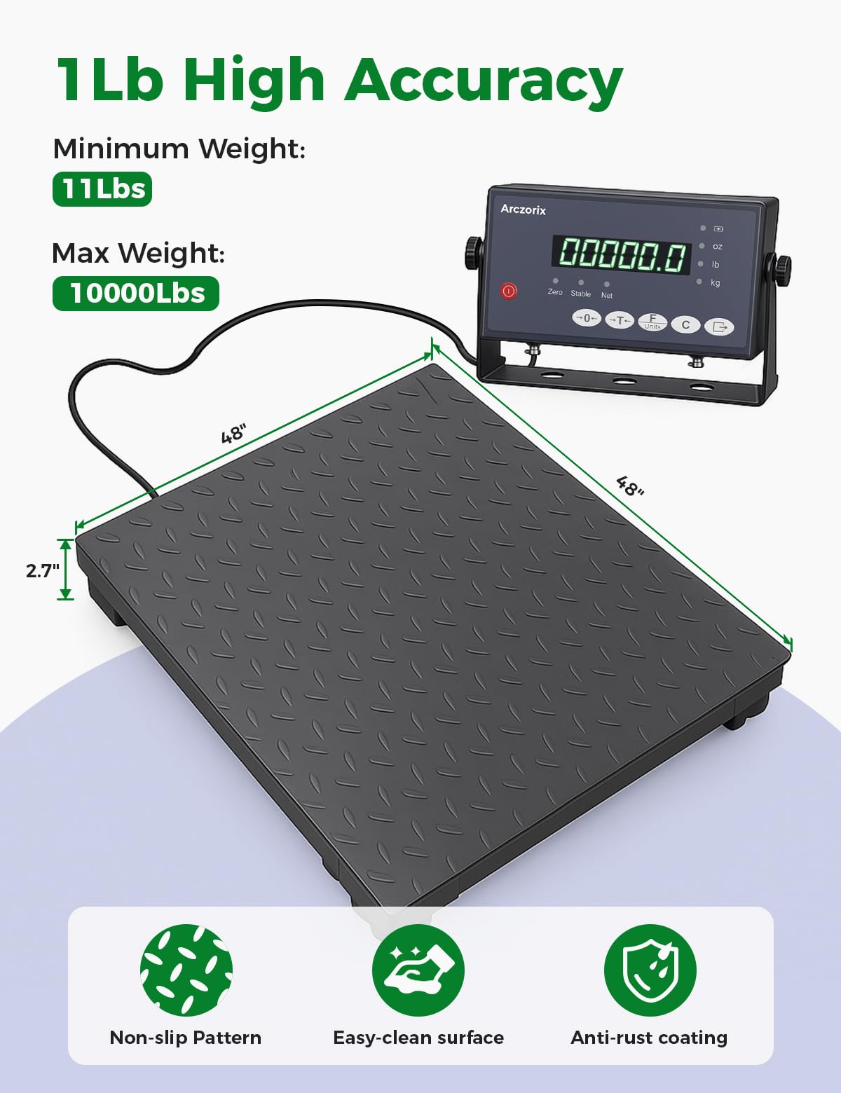 48"x 48" 10000Lbs Arczorix Industrial Floor Scale, Precision Pallet Scale with Digital Indicator, Heavy Duty Weighing Scale for Floor Bench Office Weight Weighing