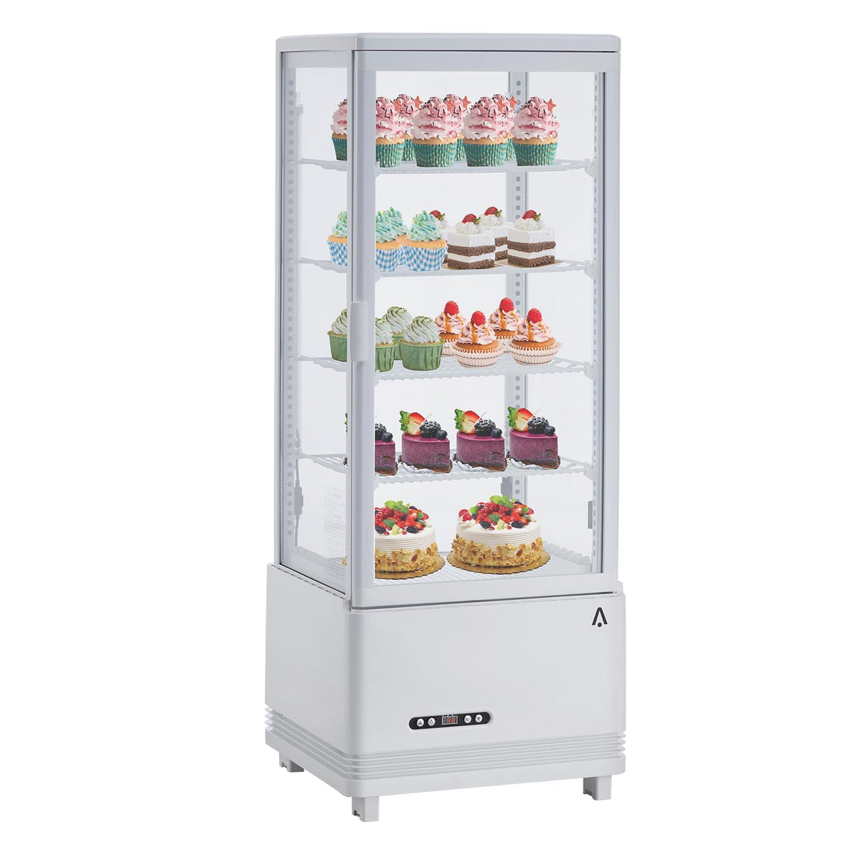IDEALHOUSE Countertop Refrigerator, 3.4 Cu.Ft. Pastry Display Case for Bakery with LED, Frost-Free, Sliding Door, Commercial Fridge Display Case for Cafe and Restaurant, 4-Tier Design, White