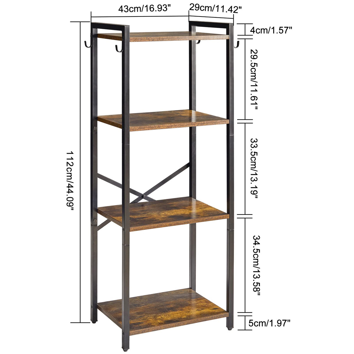 YMYNY Bookcase, 4-Tier Narrow Ladder Bookshelf, Freestanding Shelving Unit, Multifunctional Storage Rack, for Home Office Living Room Bedroom Kitchen, Plant Stand, Rustic Brown, 44*16.9*11.4"UHBC004H