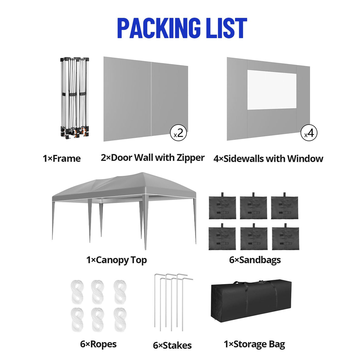 GarveeLife 10 ft x20 ft Party Tent Heavy Duty Pop Up Canopy Commercial Canopy Wedding Tent Event Shelter with 6 Removable Sidewalls and Storage Bag for Patio Backyard Outdoor, Grey