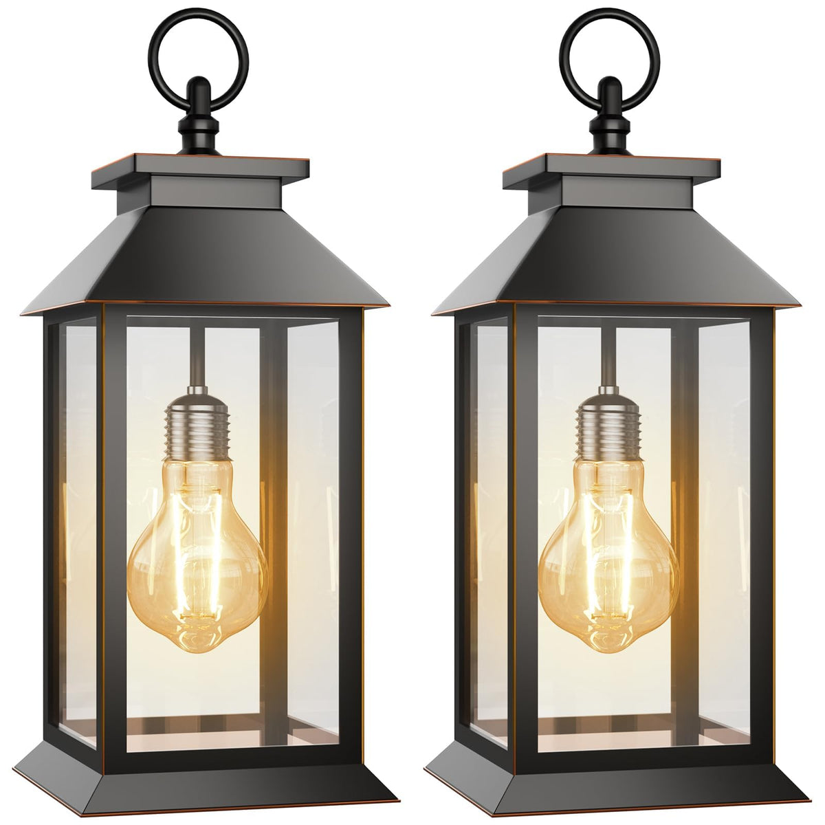 AYTPU 2 Pack Solar Lanterns Outdoor, Hanging Glass Solar Lights Waterproof, Dual Power Solar & 2*AA Battery, for Porch, Patio, Yard and Indoor Table or Mantel