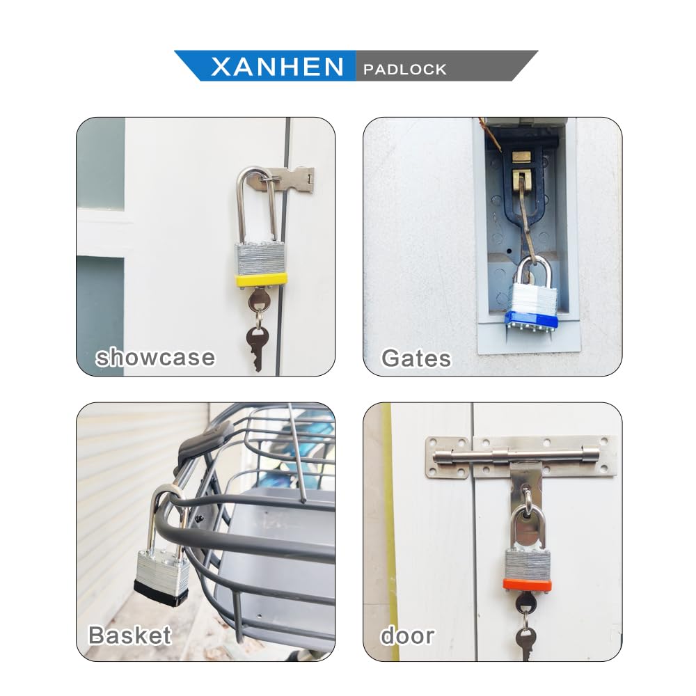 XanHen Keyed Alike Laminated Steel Padlocks, Standard Shackle, for Hasp, Shed, Fence, Storage Locker, School, Gym (100 Pack)