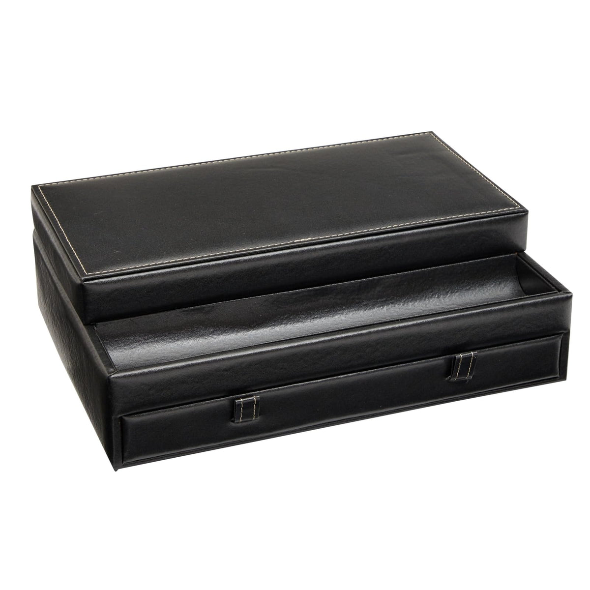 Juvale Mens Jewelry Box Organizer and Holder - Black Watch Box with Leather Valet Tray for Home Improvement - 12.6 x 9 x 4 In - Mens Jewelry Organizer