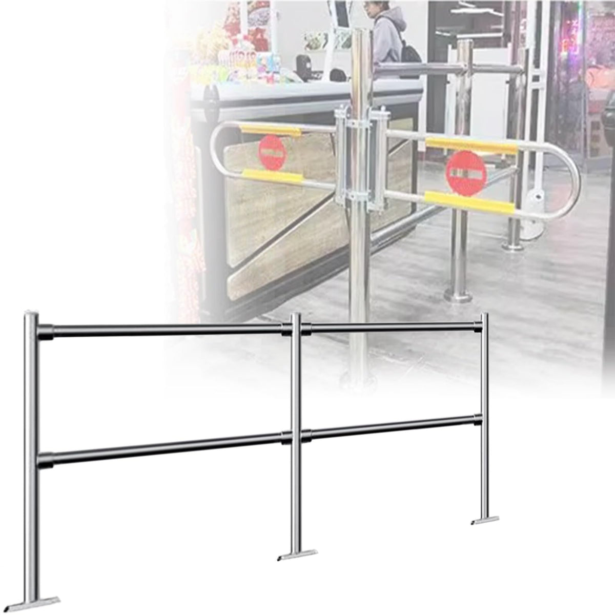 Stainless Steel Market Cashier Counter Safe Gate - ng-Loaded Automatic Swing Door for Pedestrian Access Library Use - 200x100cm Silver h