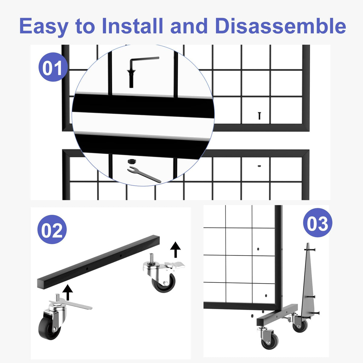 DEYEGELEA 4-Pack 2'x5.5' Ft Gridwall Panel Display Stands Heavy Duty Floor Standing Retail Display Rack with Triangle Base for Retail Art Show With 20 Hooks