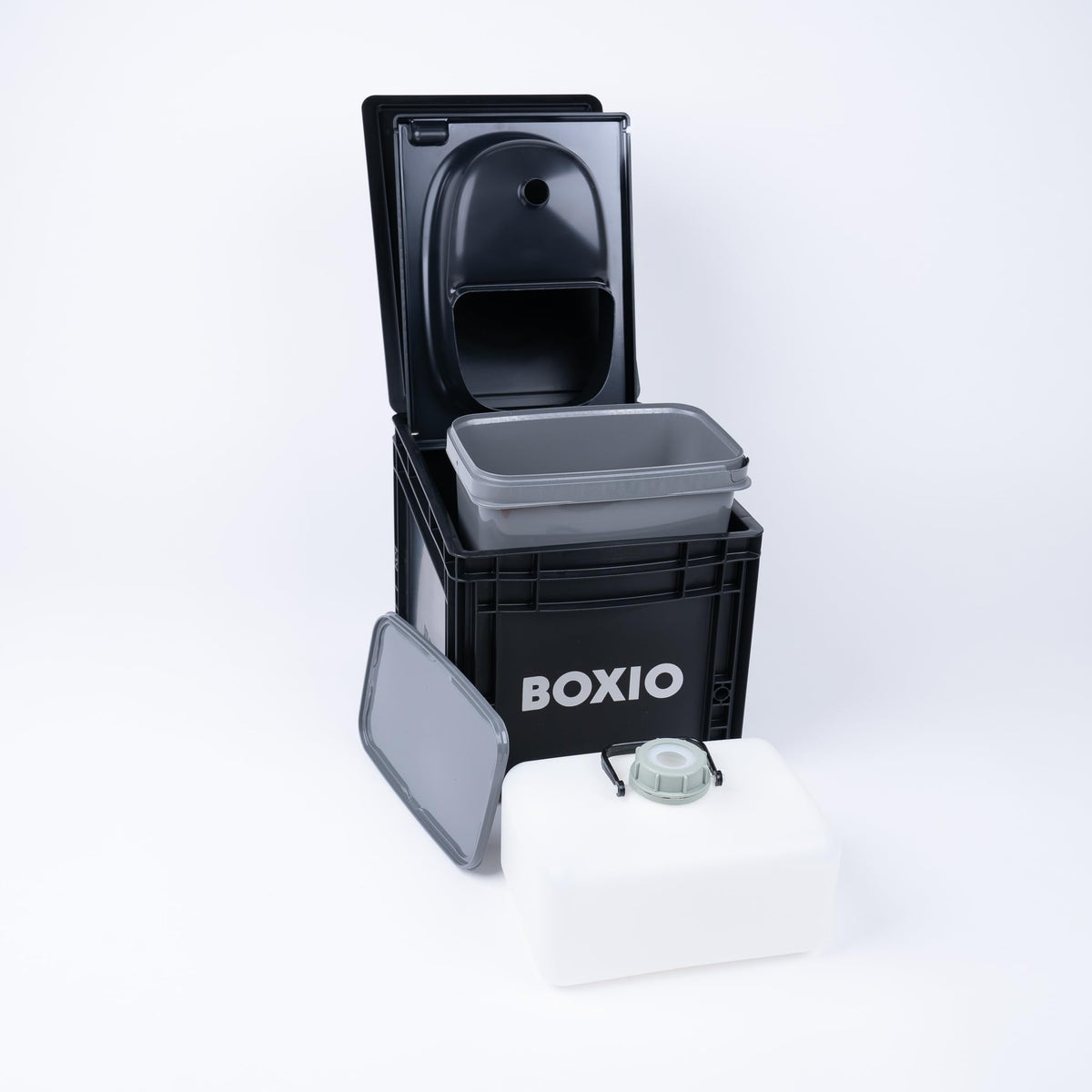 BOXIO - Sanitary Edition: Mobile Camping Bathroom All-in-One Solution, Mobile Camping Sink, Camping Toilet, Shower Head & Extensive Camping Accessories, black