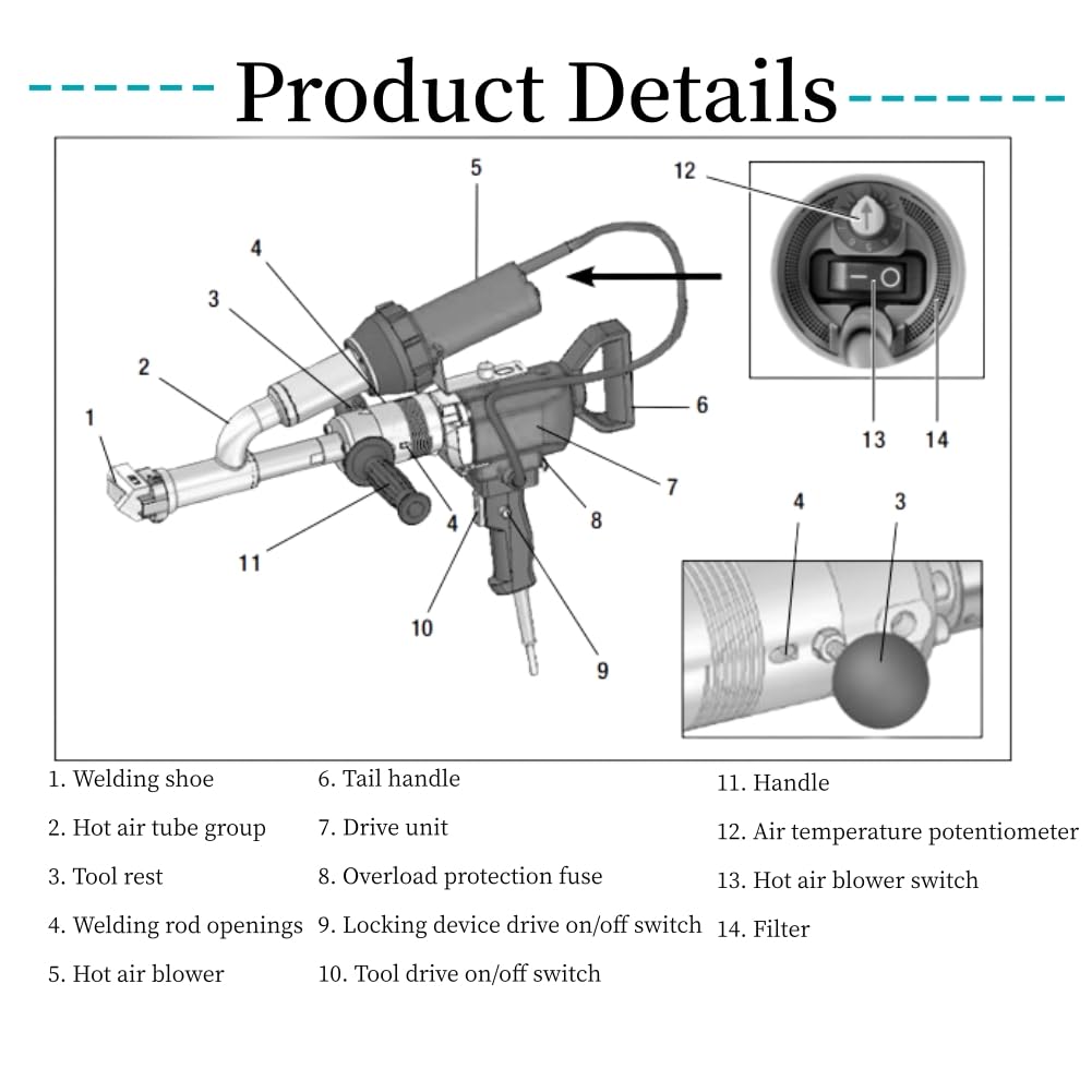 220V EX2 EX3 WELDY 3400W Handheld Plastic Extrusion Welding Machine kit Hot Air Plastic Welder Gun Vinyl Weld Extruder Welder Machine (EX2 extruder)