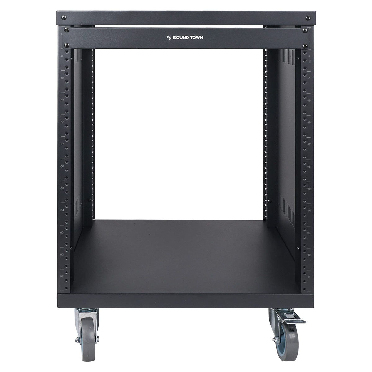 Sound Town 12U Universal Steel Rack, w/ 3" Locking Casters, Vented Side Panels for Audio Video, Server and Network Equipment (STRK-M12U)