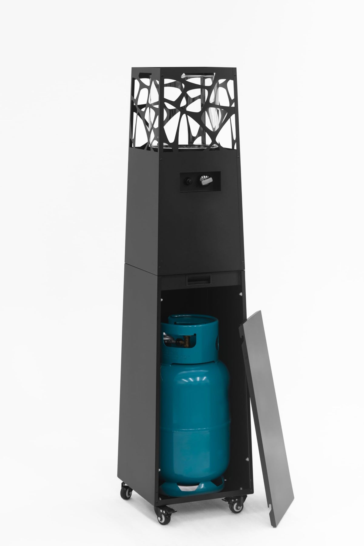 Planika - Pyramid, Modern Patio Heater, Outdoor Fireplace, Garden with cover (Black)