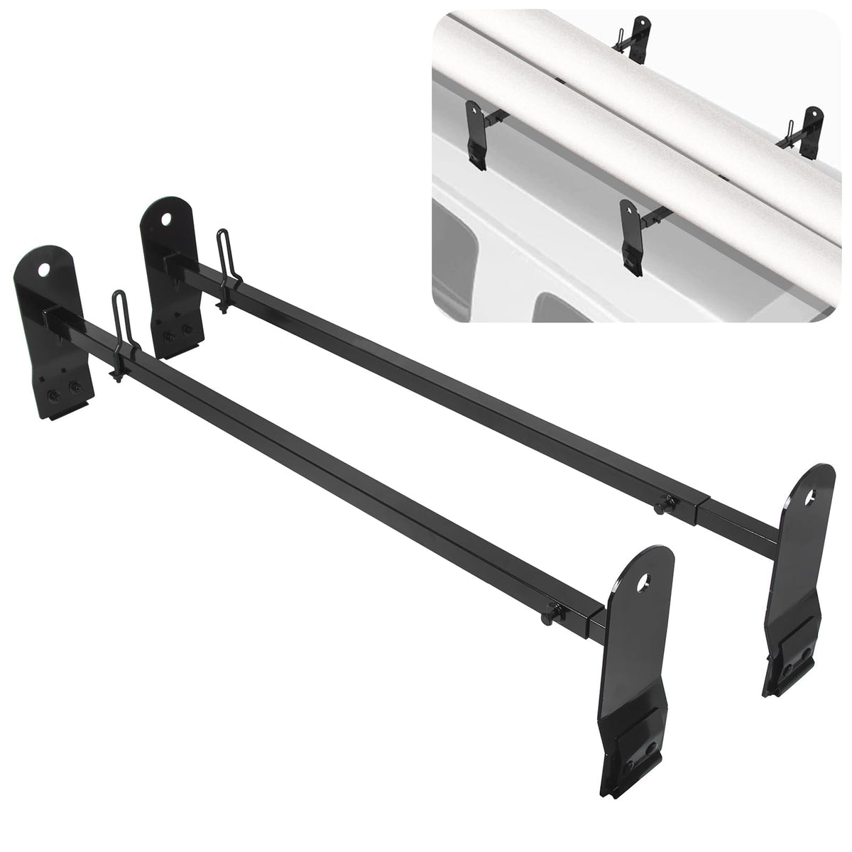 ECOTRIC Cross Bar 53"-66" Compatible with 1999-2022 Chevy Express 2500 3500/GMC Savana 2500 3500/Ford E-150 E-250 E-350 E-450 Ladder Rack Carrier