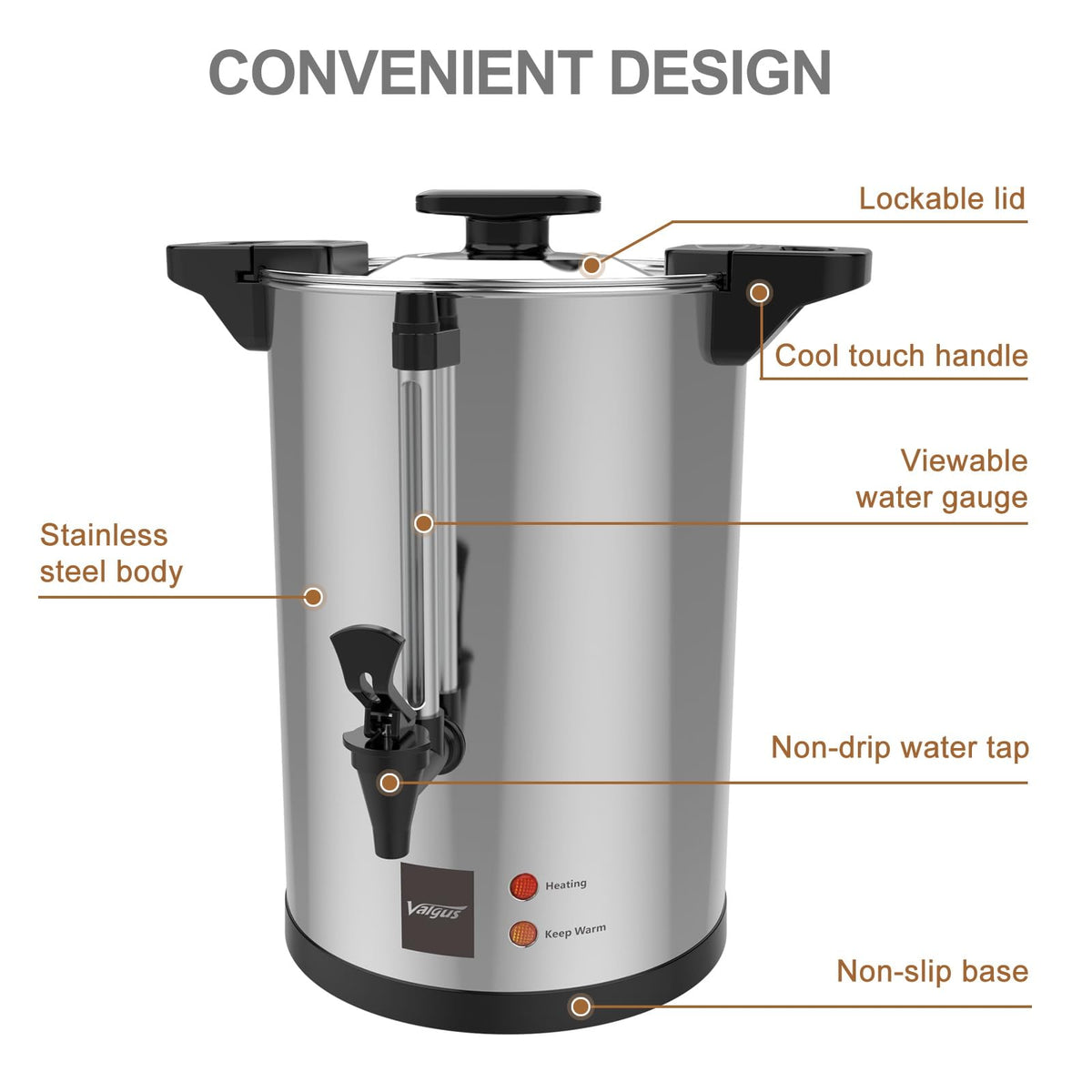 Valgus Commercial Grade Stainless Steel Coffee Urn 110-Cup 16L Coffee Maker with Percolator Coffee Dispenser for Quick Brewing for Large Crowds for Wedding, Parties, Catering Events