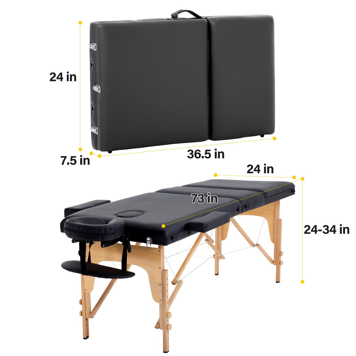 BestMassage Massage Bed Portable Massage Table 24 inch Wide Lash Bed Height Adjustable 3 Folding Spa Table with Non-Woven Bag for Spa Footmassage Facial CareSpa Tattoo