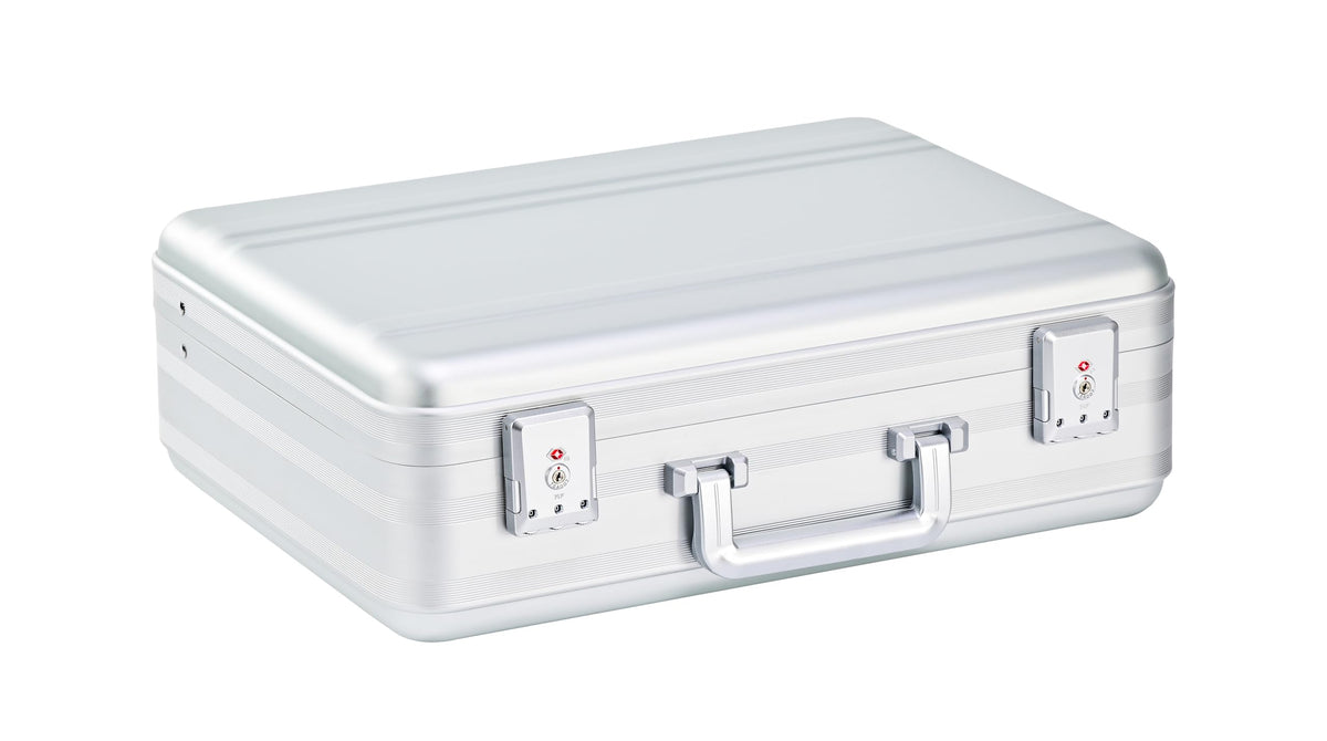 urecimy Metal Briefcase for Men, Locking Aluminum Case, Large Suitcase for Valuables, UAV/Gun Cases, Display Box, Lockbox for Money, with Removable Interior and Sponges (Silver, 18.1X13.8X6.1 Inch)
