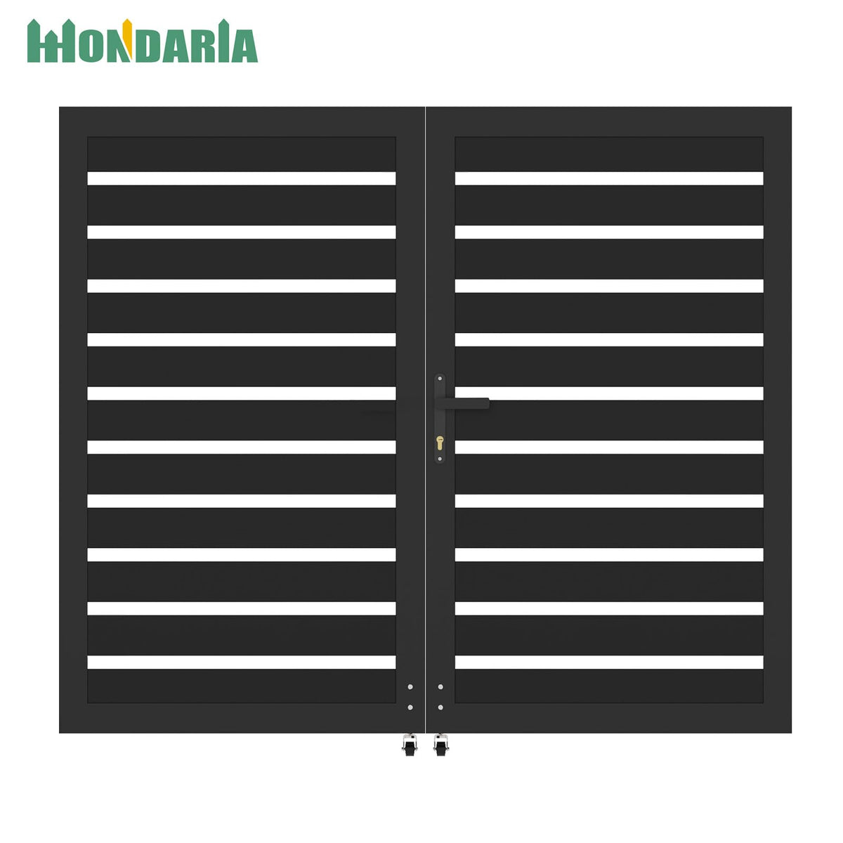 Mondaria Aluminum Double Fence Gate, 5FT H x 6FT W Outdoor Driveway Privacy Gate with Heavy Duty Metal Frame, Rustproof Powder-Coated Gate with Lockable Handle Kit, Horizontal Slat (Without Post)