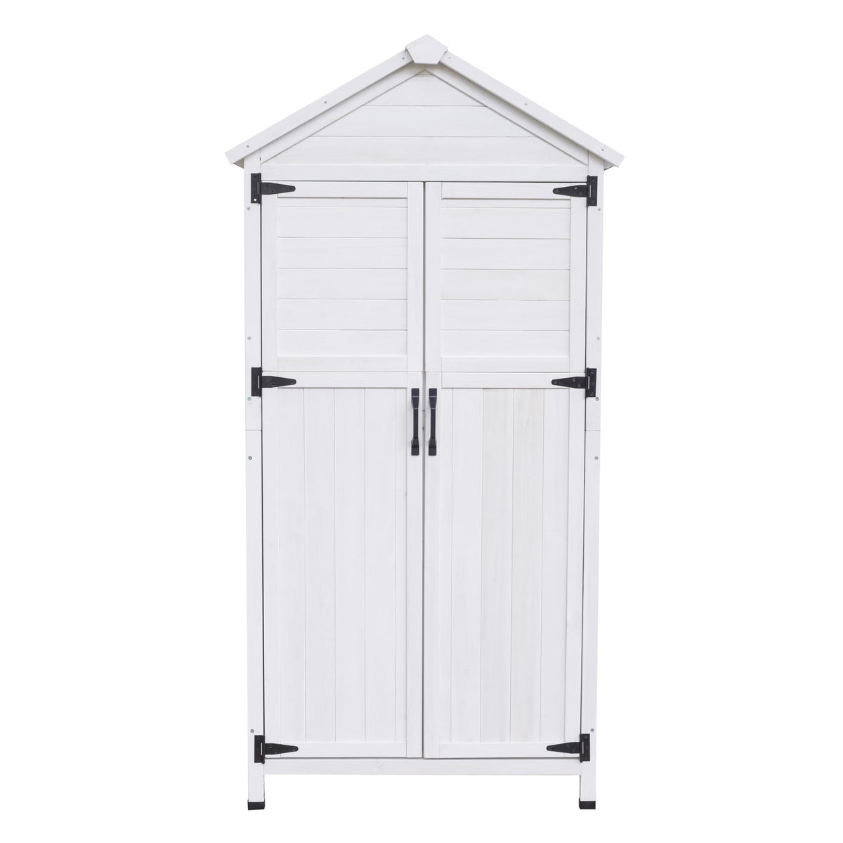 Christopher Knight Home Neapo 67" Outdoor Storage Shed, Spacious Storage Garden Tools Shed, Fire Wood Tall Sheds, Two Open Doors, Wooden Panel Design, Easy Organize Lawn Mowers, Shovels, Pots, White