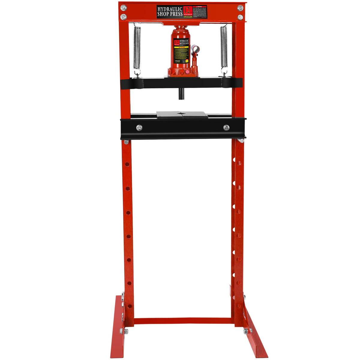 PULLAFUN 12-Ton H-Frame Garage Press with Adjustable Table and Press Plates, Red