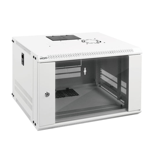 Tecmojo 6U Wall Mount Rack Network Cabinet for 19" IT Equipment,with Lockable Glass Door and Side Panels,Cooling Fan,17.7inch Depth,White