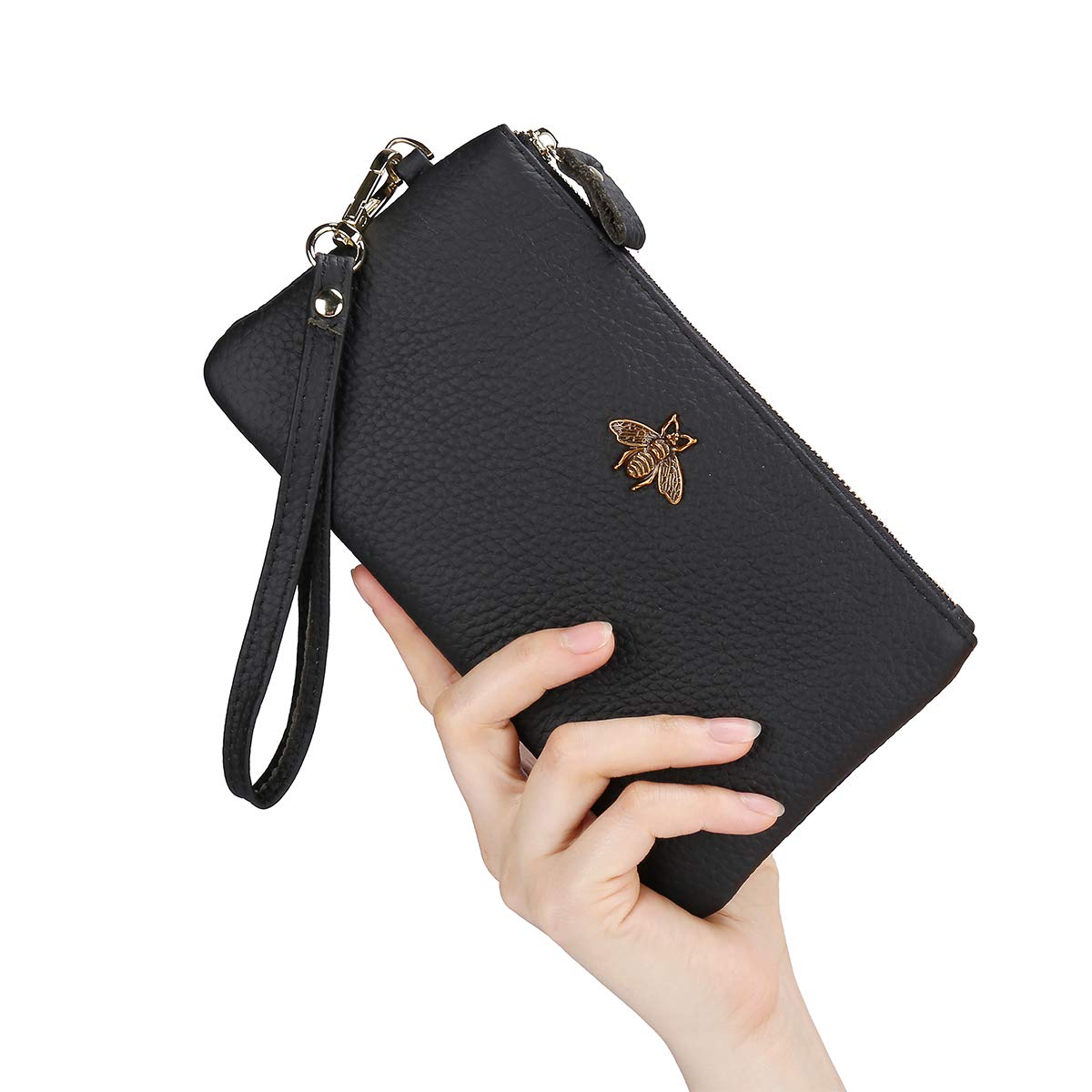 imeetu Women's Wristlet Clutch Purse Leather Cell Phone Wallet Handbag with Wrist Strap (Black)